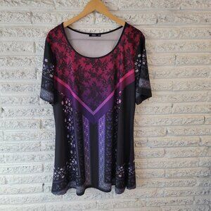 Lily Firmiana Womens Dress 1XL Plus Mini Purple Black Floral Casual FLO132E